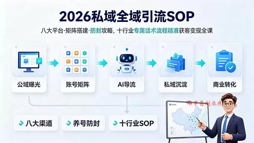（19248期） 2026私域全域引流SOP｜八大平台·矩阵搭建·防封攻略，十行业专属话术流程精准获客变现全课-难事易副业库