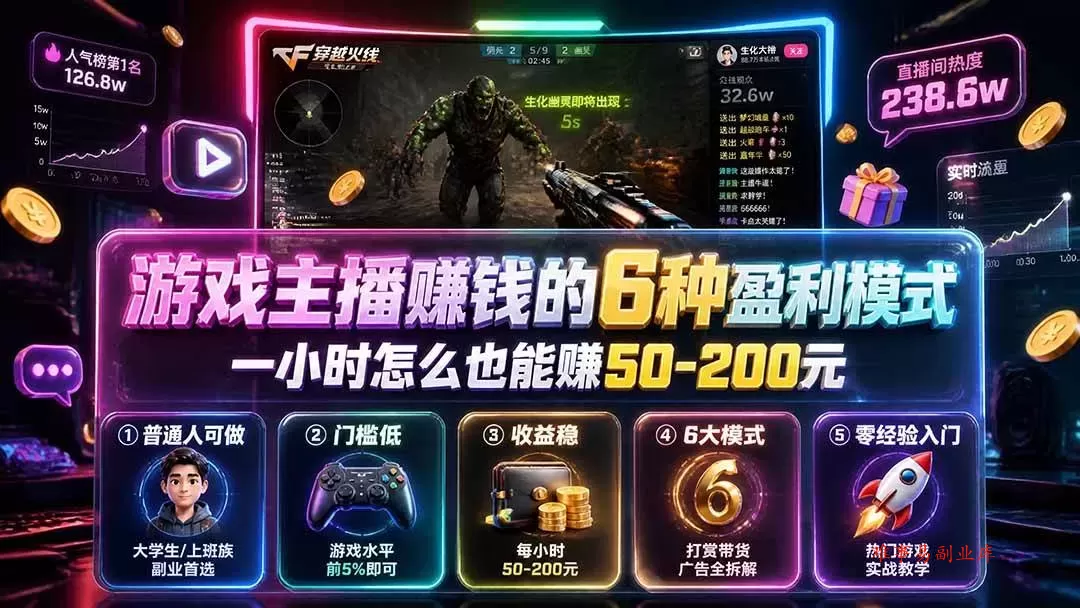 （19627期）付费文章：游戏主播赚钱的6种盈利模式，一小时怎么也能赚50-200元
