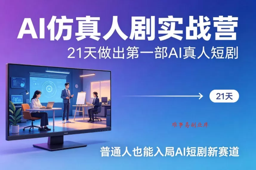 AI仿真人剧实战营，21天做出第一部AI真人短剧，普通人也能入局AI短剧新赛道-难事易副业库