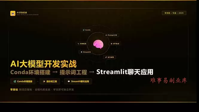 AI大模型开发实战：Conda环境搭建→提示词工程→Streamlit聊天应用，零基础到项目落地