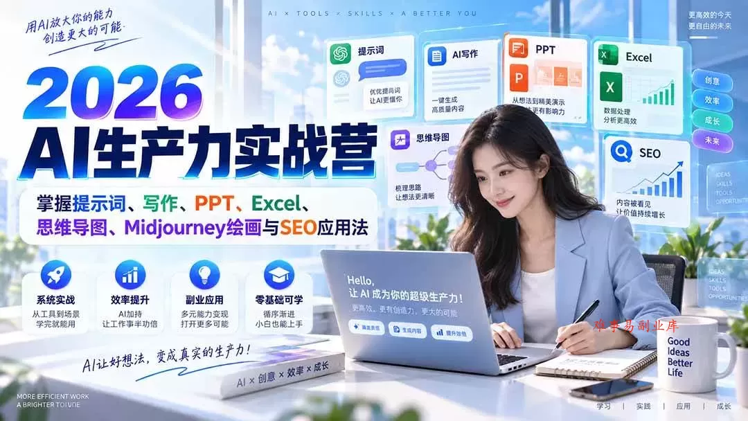 (20307期)2026AI生产力实战营:掌握提示词、写作、PPT、Excel、思维导图、Midjourney绘画与SEO应用法 (20307期)2026AI生产力实战营:掌握提示词、写作、PPT、Excel、思维导图、Midjourney绘画与SEO应用法