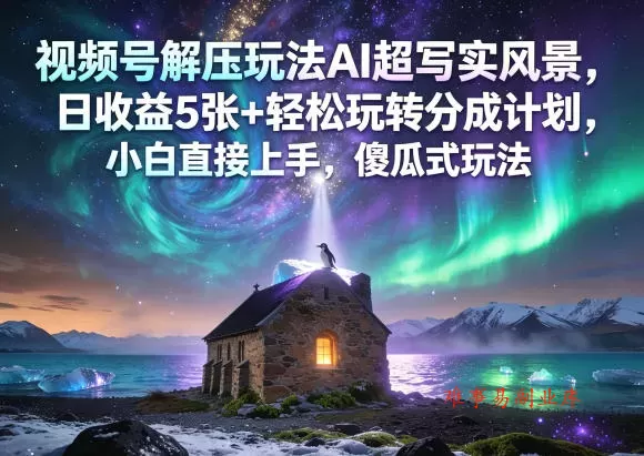 视频号解压玩法AI超写实风景，日收益5张+轻松玩转分成计划，小白直接上手，傻瓜式玩法-难事易副业库