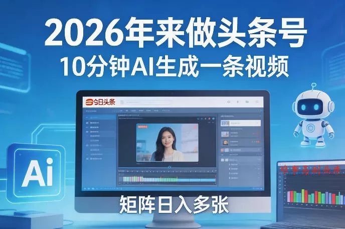2026年来做头条号，10分钟AI生成一条视频，矩阵日入多张-难事易副业库