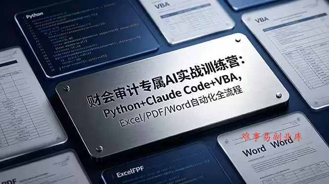 （19268期）财会审计专属 AI实战训练营-更新：Python+Claude Code+VBA，Excel/PDF/Word自动化全流程-难事易副业库