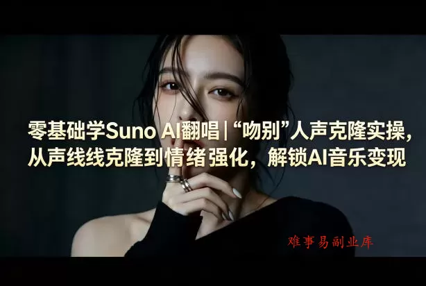 零基础学Suno AI翻唱｜《吻别》人声克隆实操，从声线克隆到情绪强化，解锁AI音乐变现-难事易副业库