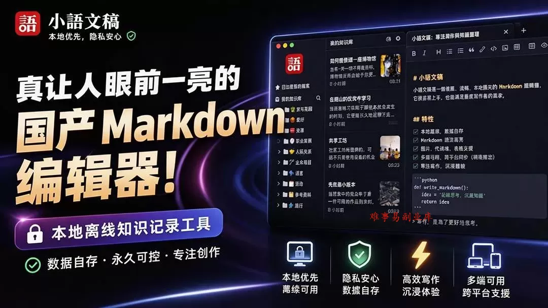 （20128期）让人眼前一亮的国产 Markdown 编辑器！本地离线高性能知识记录工具，免费免登录使用 小语文稿