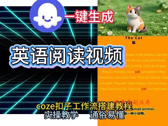 Coze工作流一键生成少儿英语阅读短视频，从0到1演示搭建过程，实操教学，小白也可以学会，搭建自己的AI智能体-难事易副业库