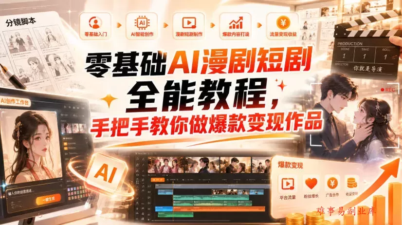 零基础AI漫剧短剧全能教程,从AI智能体搭建、文案脚本分镜、多平台AI生视频、剪映精修,覆盖全题材创作,手把手教你做爆款变现作品 零基础AI漫剧短剧全能教程,从AI智能体搭建、文案脚本分镜、多平台AI生视频、剪映精修,覆盖全题材创作,手把手教你做爆款变现作品