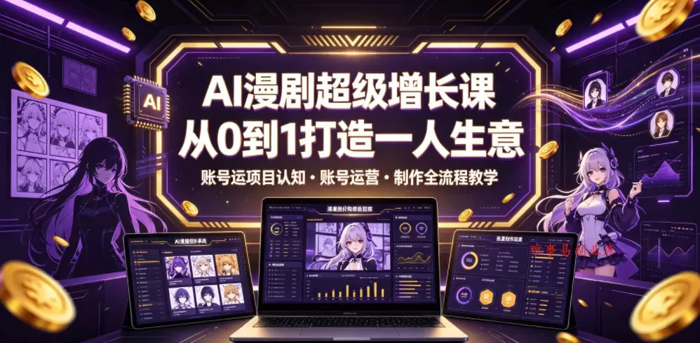 AI漫剧超级增长课，从0到1打造一人生意，项目认知・账号运营・制作全流程教学-难事易副业库