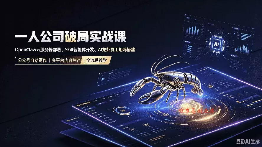 一人公司破局实战课｜OpenClaw云服务器部署、Skill智能体开发、AI龙虾员工矩阵搭建，公众号自动写作与多平台内容…-难事易副业库