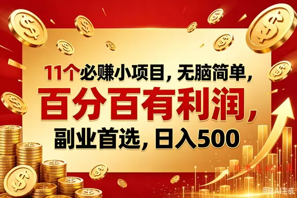 （18851期）11个必赚的小项目，百分百赚元子，无脑简单，副业首选，日入500+-难事易副业库