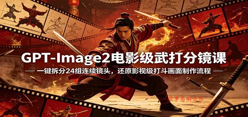 GPT-Image2电影级武打分镜课：一键拆分24组连续镜头，还原影视级打斗画面制作流程-难事易副业库