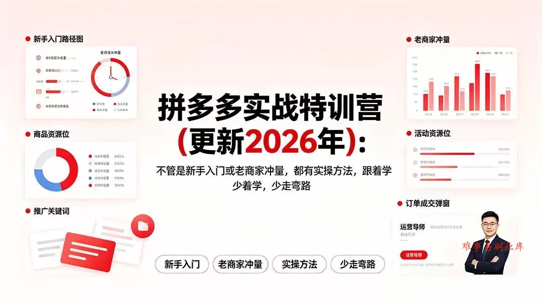 (19291期)拼多多实战特训营(更新2026年):不管是新手入门或老商家冲量,都有实操方法,跟着学,少走弯路 (19291期)拼多多实战特训营(更新2026年):不管是新手入门或老商家冲量,都有实操方法,跟着学,少走弯路