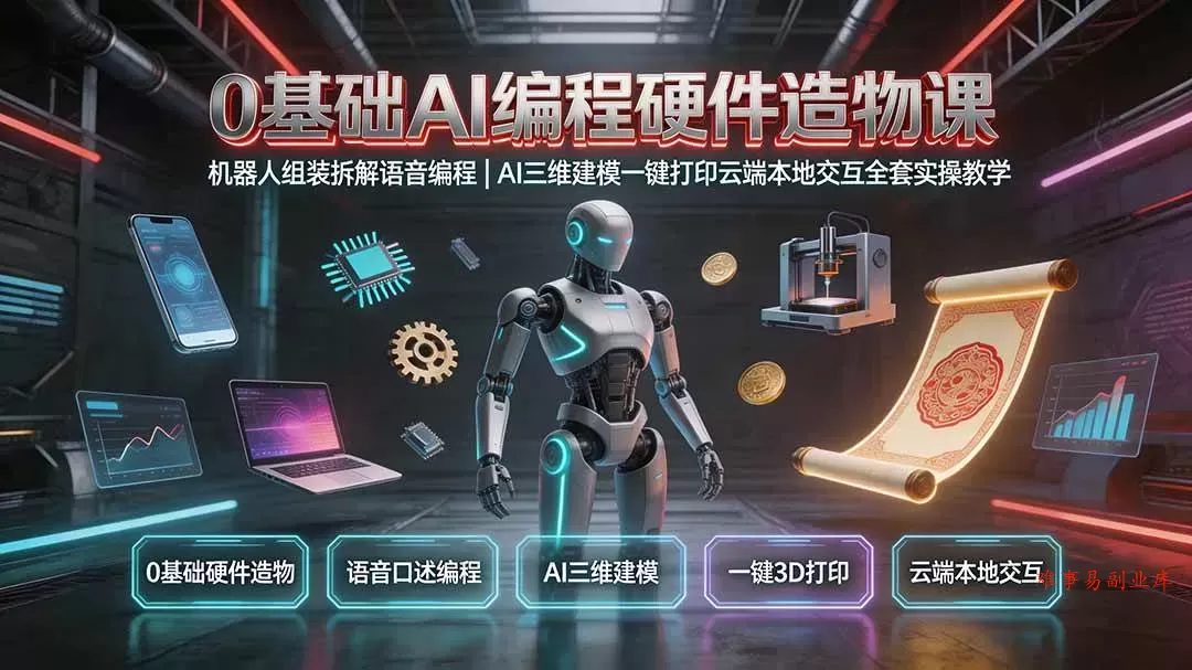 （19612期）0基础AI编程硬件造物课｜机器人组装拆解语音编程，AI三维建模一键打印云端本地交互全套实操教学-难事易副业库