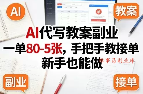 AI代写教案副业，一单80-5张，手把手教接单，新手也能做-难事易副业库