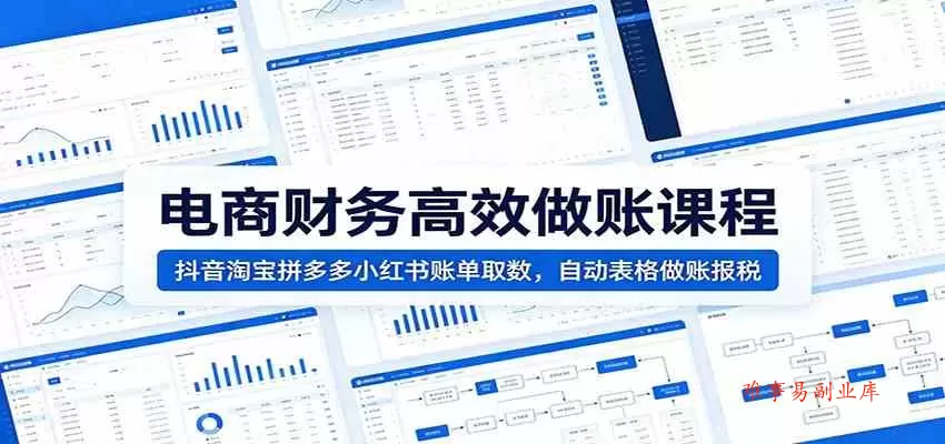 电商财务高效做账课程：抖音淘宝拼多多小红书账单取数，自动表格做账报税-难事易副业库