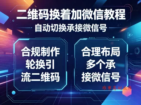 二维码换着加微信教程，自动切换承接微信号，合规制作轮换引流二维码，合理布局多个承接微信号-难事易副业库