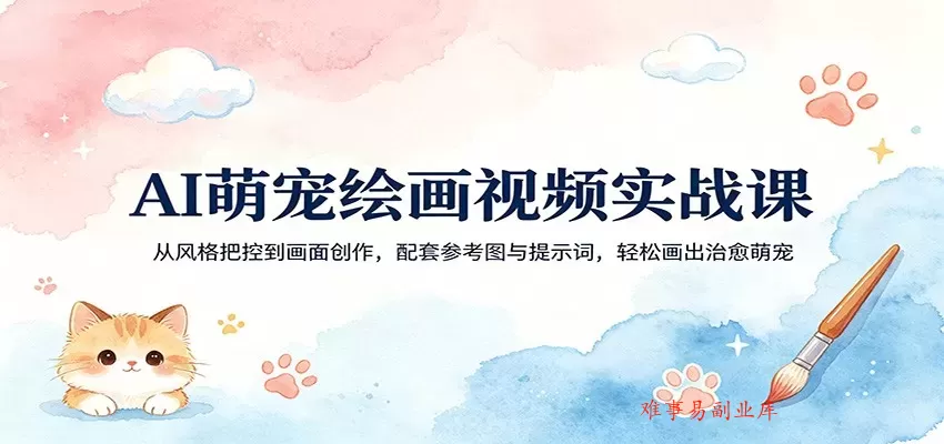 AI萌宠绘画视频实战课：从风格把控到画面创作，配套参考图与提示词，轻松画出治愈萌宠-难事易副业库