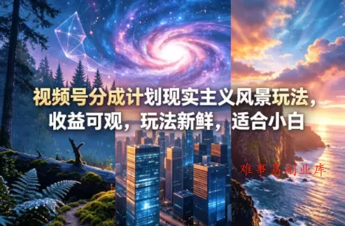 视频号分成计划现实主义风景玩法，收益可观，玩法新鲜，适合小白-难事易副业库