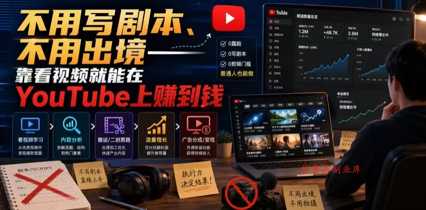 不用写剧本、不用出境——靠看视频就能在YouTube上賺到钱【原创双语字幕】-难事易副业库