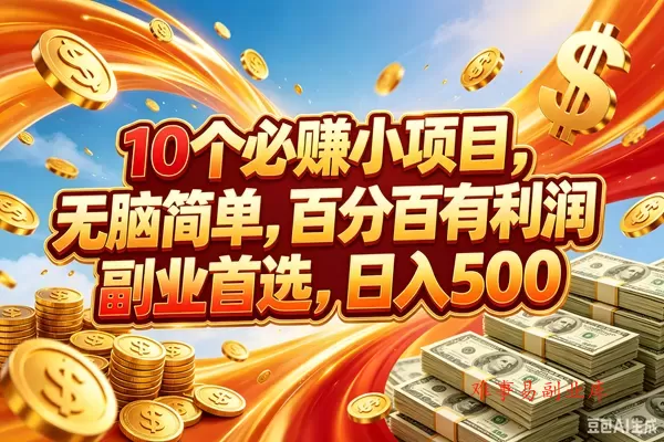 （18918期）10个必赚的小项目，百分百赚元子，无脑简单，副业首选，日入500+-难事易副业库