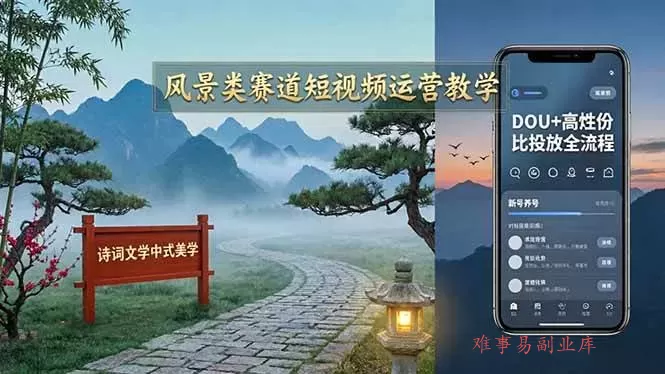 （17992期）风景类赛道短视频运营教学：诗词文学中式美学，新号养号对标账号定位，DOU+高性价比投放全流程