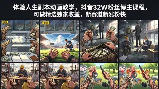 体验人生副本动画教学， 抖音32W粉丝博主课程，可做精选独家收益，新赛道新涨粉快-难事易副业库