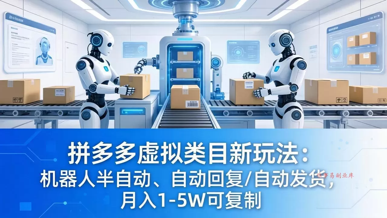 拼多多虚拟类目新玩法：机器人半自动、自动回复 /自动发货，月入 1-5W 可复制-难事易副业库