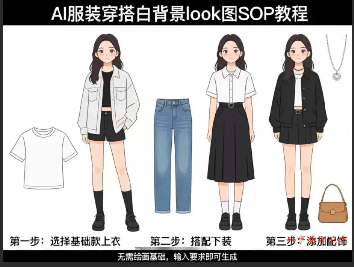 AI服装穿搭白背景look图SOP教程，不用会画画，提几句具体要求，AI就能还你一个奇迹-难事易副业库