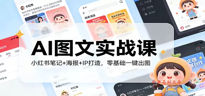 AI图文实战课：小红书笔记+海报+IP打造，零基础一键出图-难事易副业库