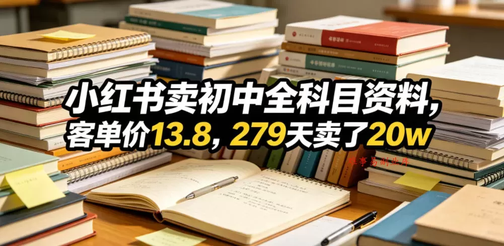 小红书卖初中全科目资料,客单价13.8,279天卖了20w 小红书卖初中全科目资料,客单价13.8,279天卖了20w