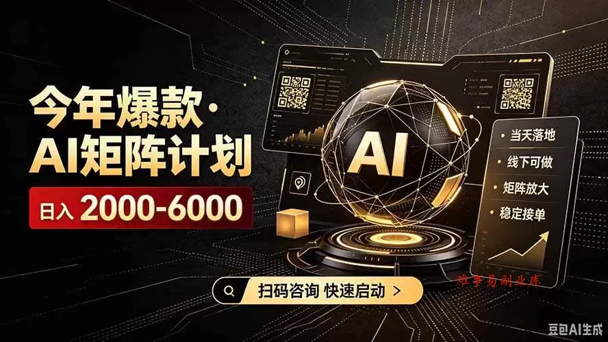 （19703期）AI矩阵计划！日收益3000-8000+，项目绿色长久，安全合规靠谱，可批量放大。扶持工作室和分公司-难事易副业库