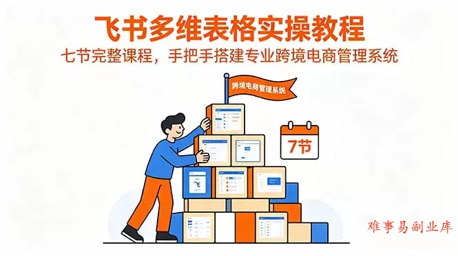 飞书多维表格实操教程，七节完整课程，手把手搭建专业跨境电商管理系统-难事易副业库