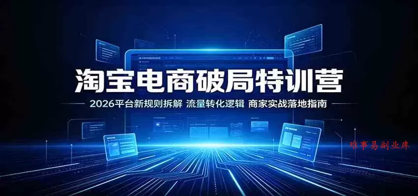 淘宝电商破局特训营：2026平台新规则拆解，流量转化逻辑，商家实战落地指南-难事易副业库