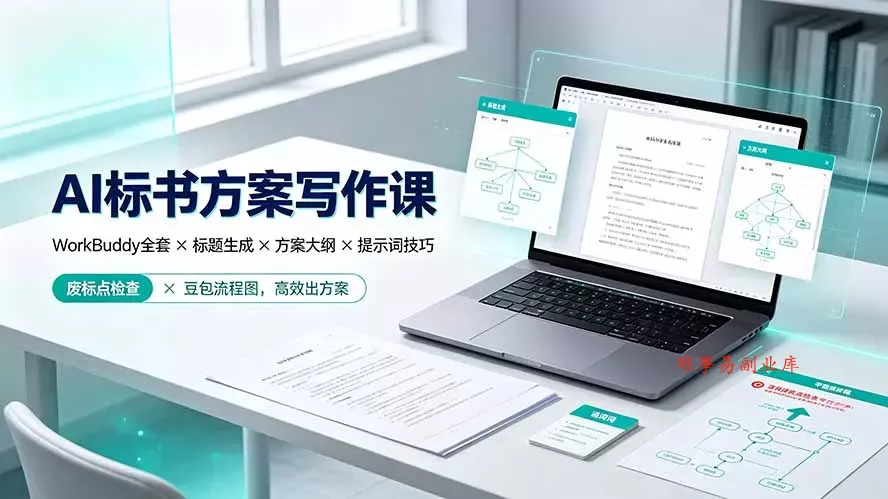 AI标书方案写作课：WorkBuddy全套×标题生成×方案大纲×提示词技巧×废标点检查×豆包流程图，高效出方案-难事易副业库