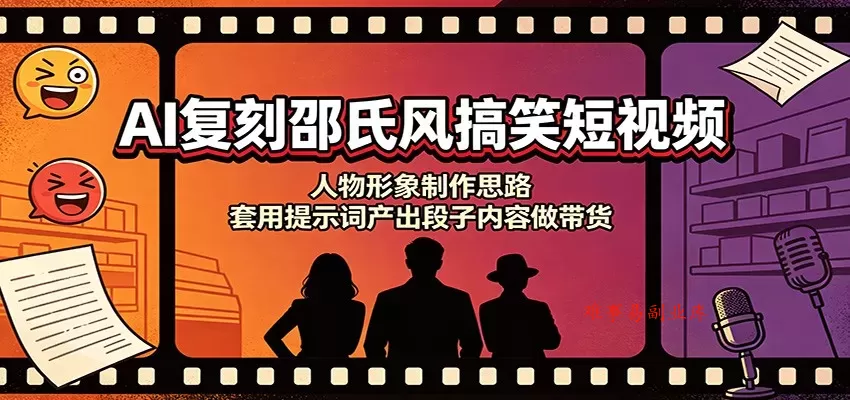 AI复刻邵氏风搞笑短视频：人物形象制作思路，套用提示词产出段子内容做带货-难事易副业库